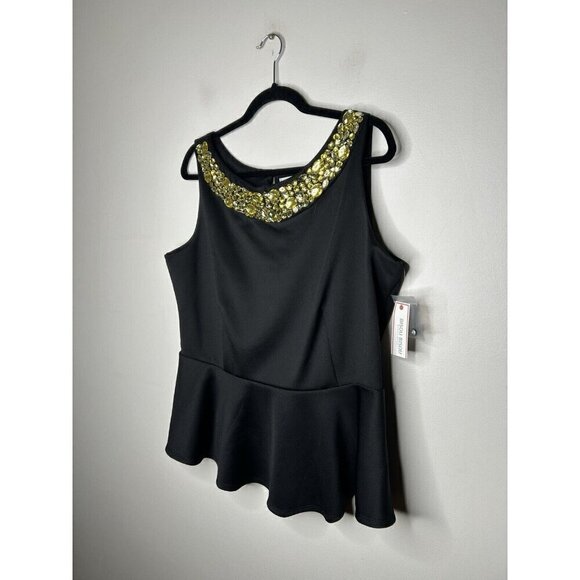 Bijou Bisou Black Yellow Gems Sleeveless Tank Top Formal Business Size XL NWT - Picture 2 of 11